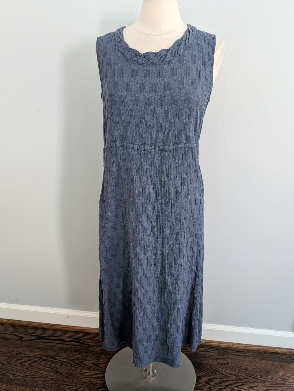 Women's Flax Navy Blue Pintuck Linen Shift Dress Size XS